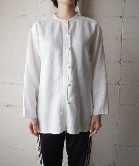 Linen Band Collar China Shirt WH