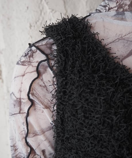 Cropped Shaggy Knit Vest BK