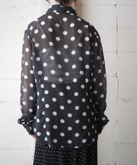 GUESS L/S Dot Pattern Sheer Shirt BKWH