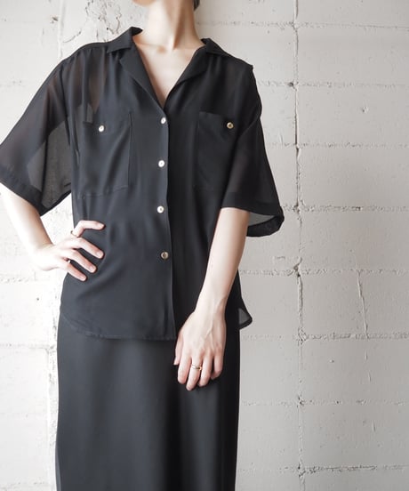 Open Callar Seethrough Shirt BK