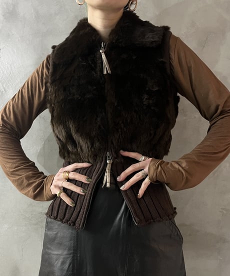 Fake Fur×Knit Design Vest BR