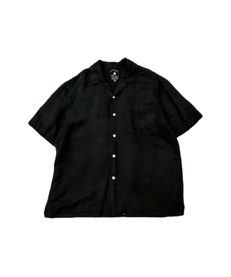 S/S Linen × Silk Mix Open Collar Shirt BK