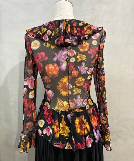 Desigual  Flower Pattern Sheer Frill Tops BUPIOR
