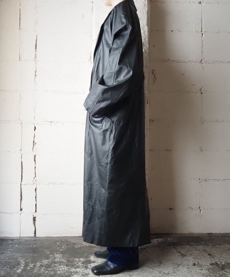 Leather Long  Coat BK