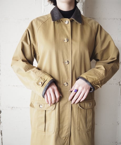 Leather Collar Cotton Long Coat CM