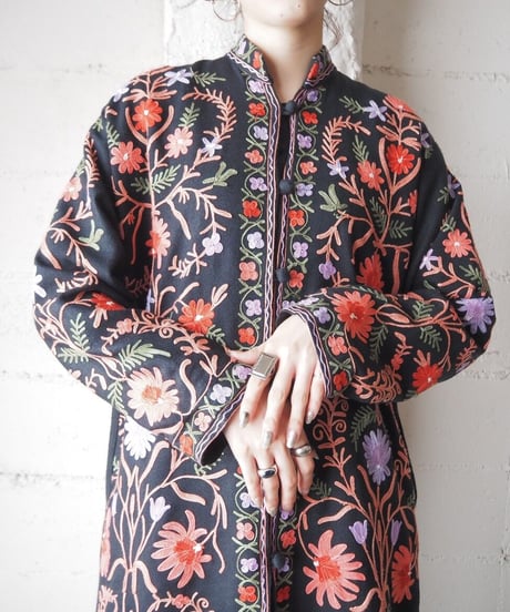 Flower Embroidery Stand Collar Coat BKPIPP