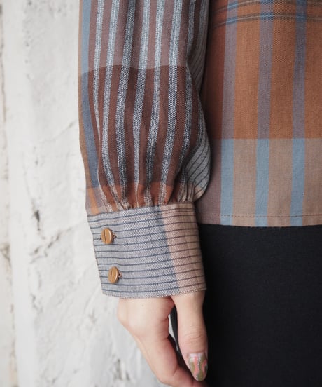 Stand Collar Plaid Blouse BR