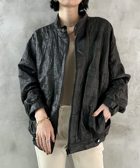 Patchwork Dolman Sleeve Leather Jacket BK