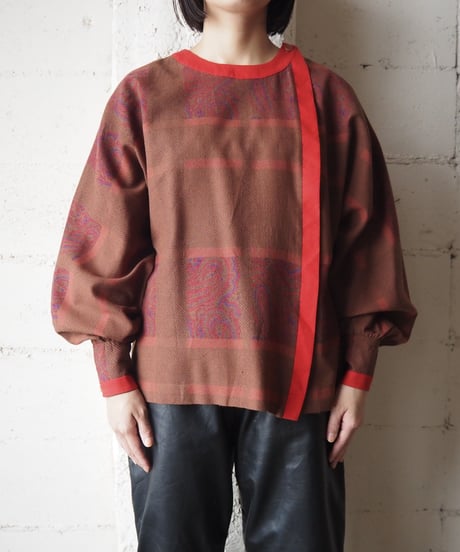 Paisley×Check Collarless Blouse REBR