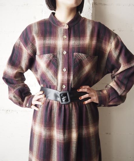 Band Collar Check Dress BUR