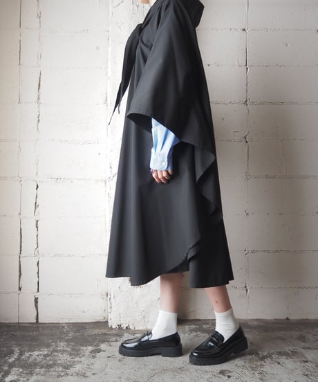 Hooded Shawl Collar Cape Coat BK
