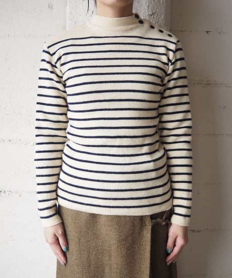 St JAMES Mock Neck Border Knit WHBK