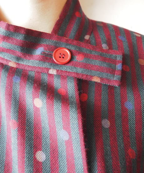 Stripe × Dot Stand Collar Dress WIN
