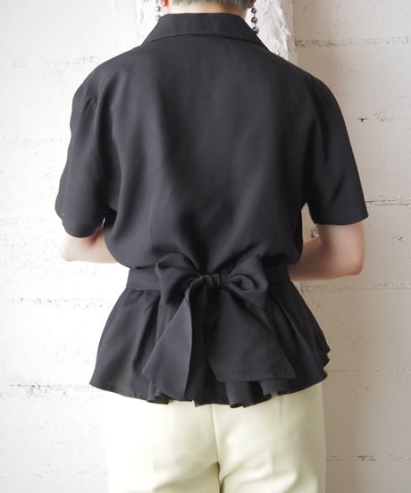 Open Collar Peplum Blouse BK