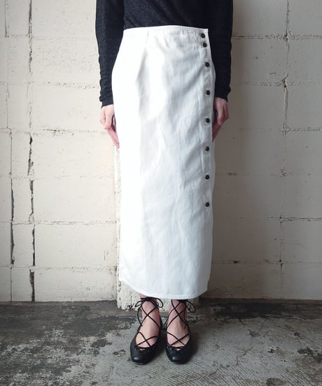 Side Button White Denim Tight Skirt WH