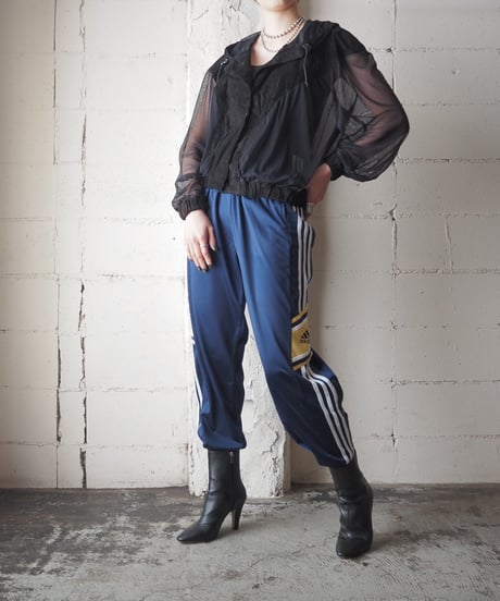 Sheer×Leather Snap Button Blouson BK