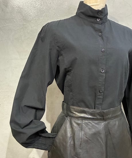 Stand Collar Gather Sleeve Blouse BK
