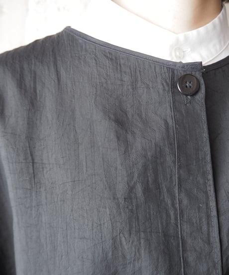 Collarless Nylon Coat BK