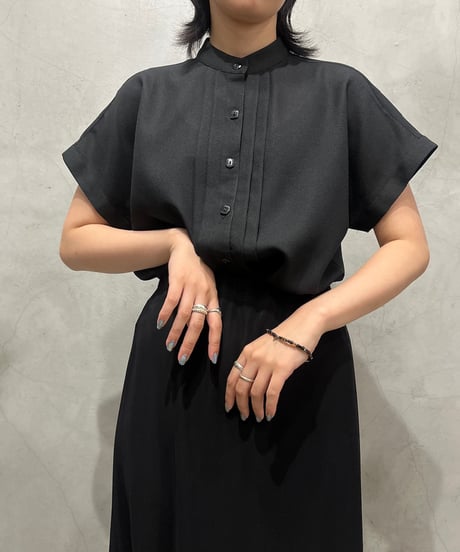 Front Pleated S/S Sheer Shirt BK