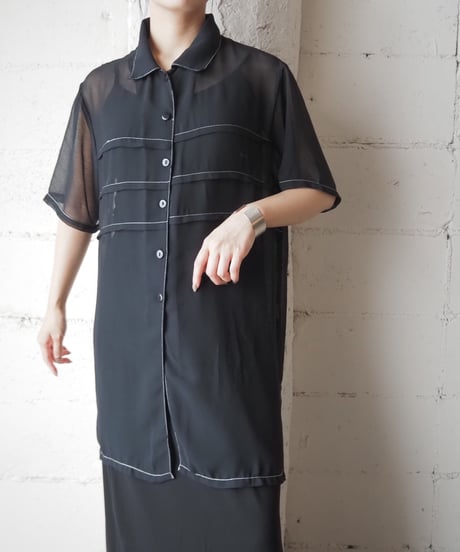 White Stitch Sheer Shirt BK