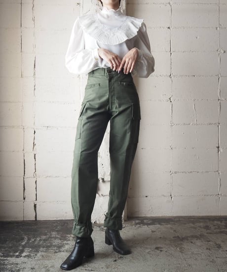 1970～80's Pleated×Lace Blouse WH