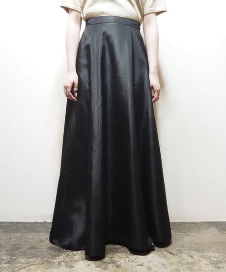 Satin Flared Long Skirt BK