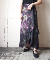 Satin Flower Pattern Side Drape Skirt BKPUR