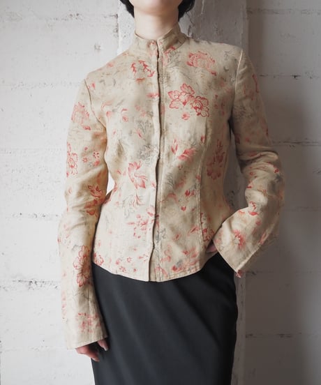 LAUREN Flower Print Linen Jacket BERE