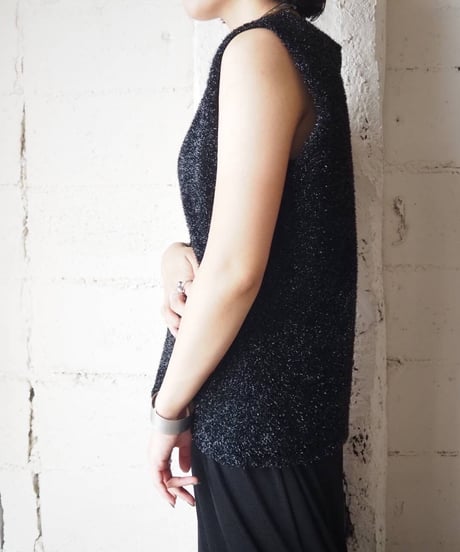 Lame Shaggy Sleeveless Knit BK