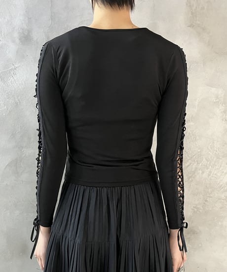 L/S Lace Up Stretch Cutsewn BK