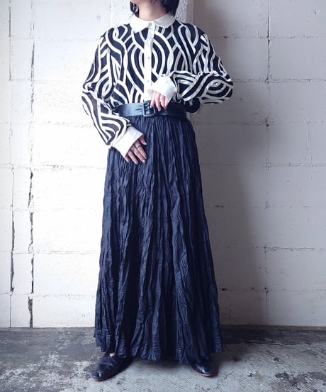 Sheer×Satin  Tape Wave Pattern Shirt BKWH