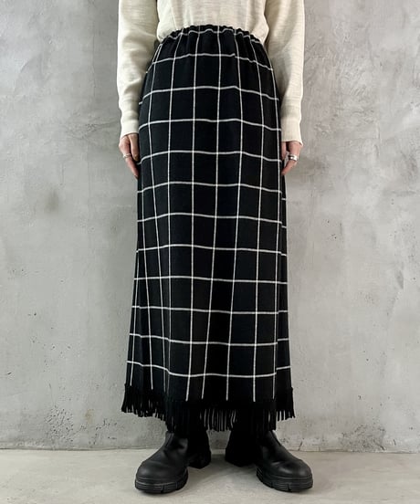 Check Pattern Hem Fringe Skirt BKWH