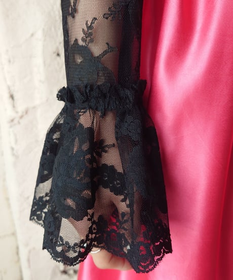 Lace×Satin×Velour Frilled Dress BKPI