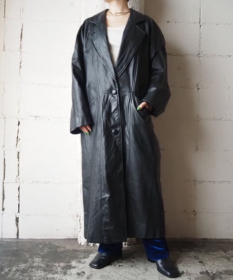 Leather Long  Coat BK