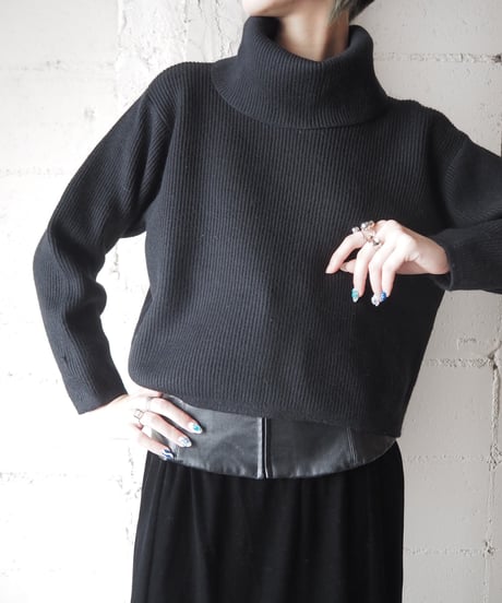 Cropped Turtle Neck Knit BK