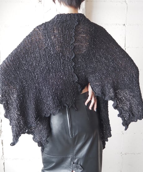 Button Design Knit Poncho BK