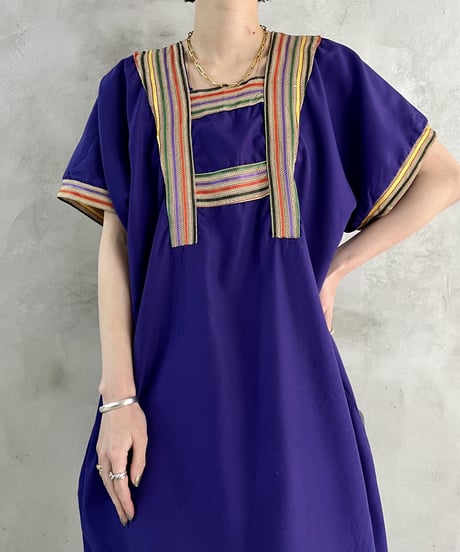 Embroidery Short Sleeve Dress PUR