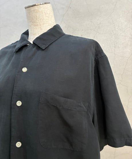 S/S Linen × Silk Mix Open Collar Shirt BK