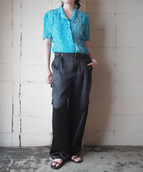Swirl Print Short Sleeve Tie Back Blouse BL