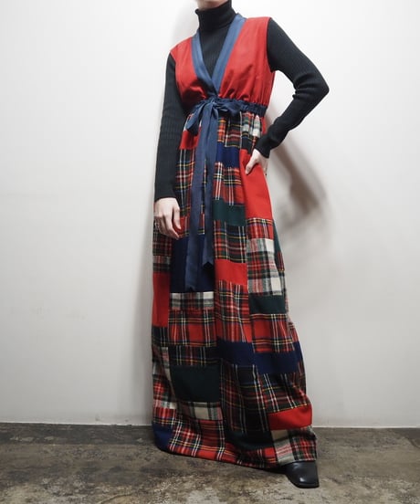 Sleeveless Check Long Dress RE
