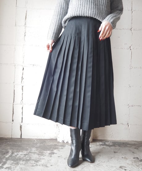 Pleats Wool Long Skirt BK