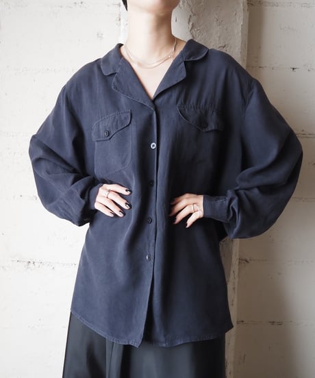 Pure Silk Open Collar Shirt BK