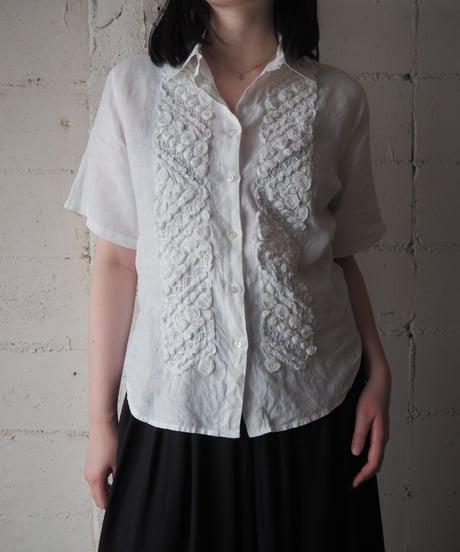 SIMONCINI COLLEZIONI Open Collar Embroidery Linen Shirt IV