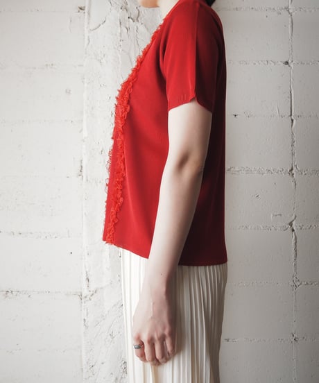 Frilled Bodice Polo Collar Cardigan RE