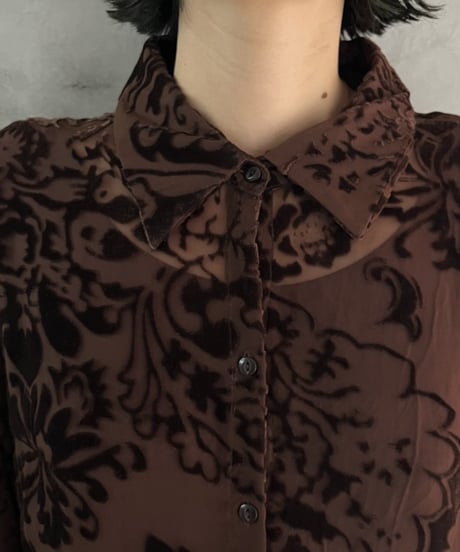 Velour Pattern Flair Sleeve Blouse BR