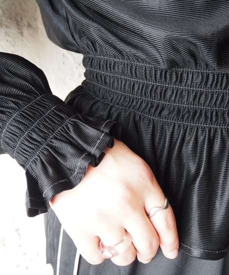 Waist Gather Bow Tie Shirt BK