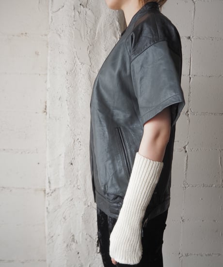 Bicolor Leather Short Sleeve Jacket GRBK