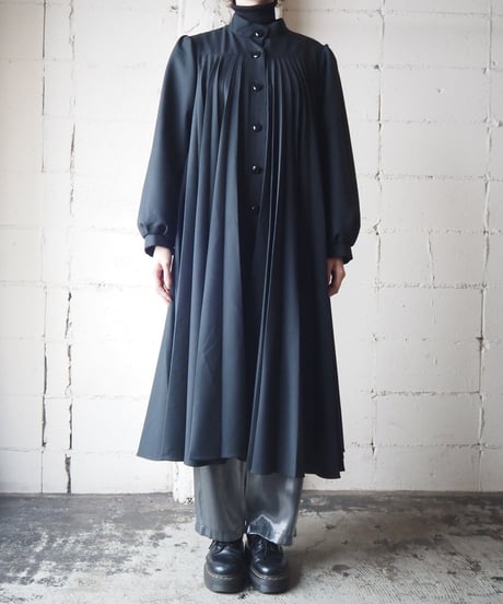 1960's Stand Collar Pleated Dress Coat BK