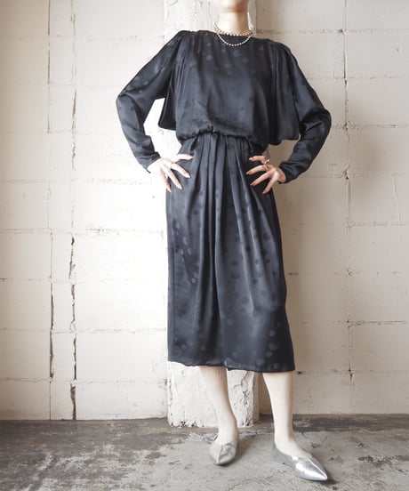 Shodow Dot Satin Dress BK
