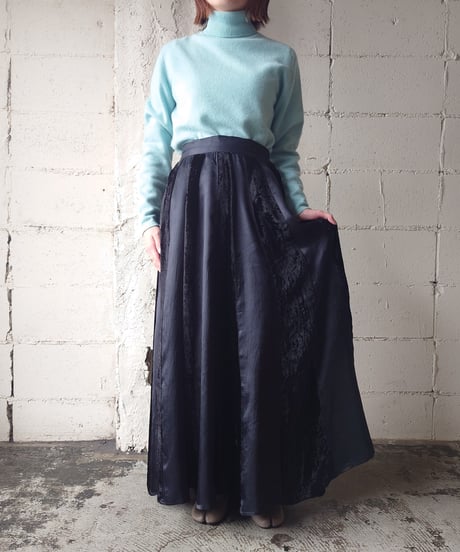 Velour × Rayon Striped Flared Skirt BK